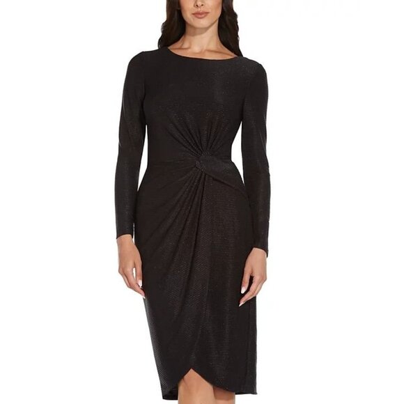 Adrianna Papell Size 6 Black Metallic Twist Detail Long Sleeve Sheath Dress NWT - Picture 1 of 12